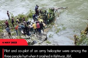 Pilot and co-pilot of an army helicopter were among the three people hurt when it crashed in Kishtwar, J&K.