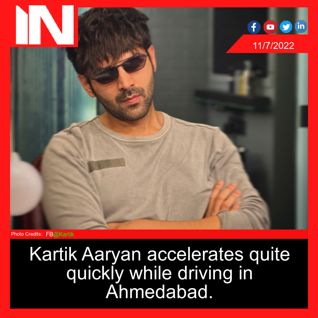 Kartik Aaryan accelerates quite quickly while driving in Ahmedabad.