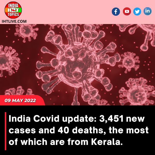 India Covid update: 3,451 new cases and 40 deaths, the most of which are from Kerala.