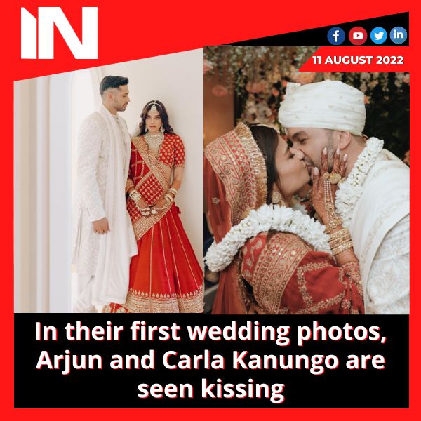 In their first wedding photos, Arjun and Carla Kanungo are seen kissing