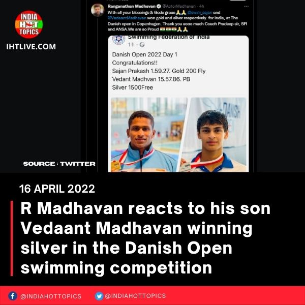 R Madhavan reacts to his son Vedaant Madhavan winning silver in the Danish Open swimming competition