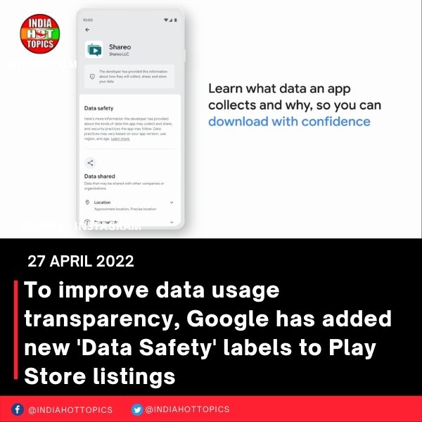To improve data usage transparency, Google has added new ‘Data Safety’ labels to Play Store listings