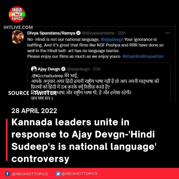 Ajay Devgn’s ‘ignorance’ on his Hindi national language tweet is slammed by Ramya