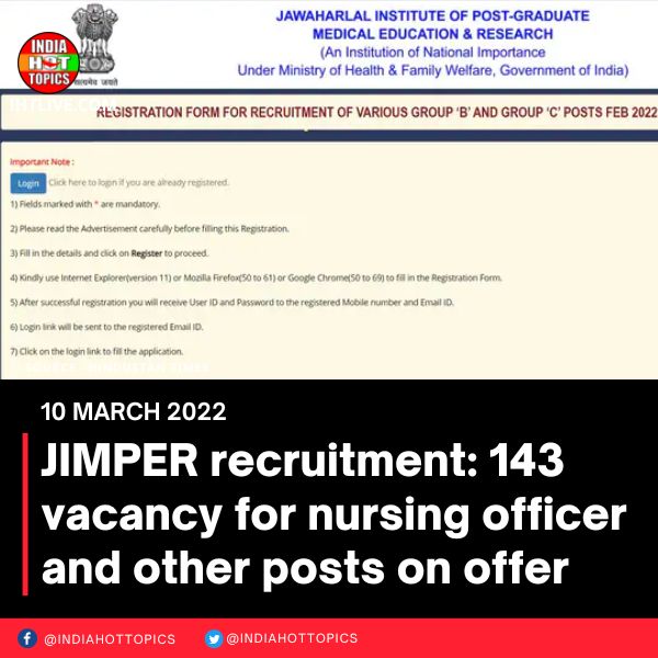 JIMPER recruitment: 143 vacancy for nursing officer and other posts on offer