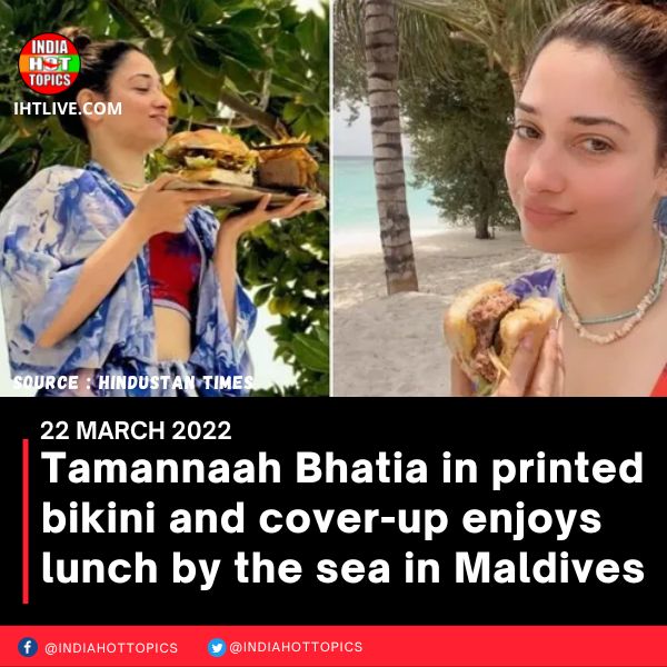Tamannaah Bhatia in printed bikini and cover-up enjoys lunch by the sea in Maldives