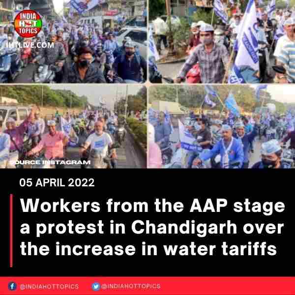 Workers from the AAP stage a protest in Chandigarh over the increase in water tariffs