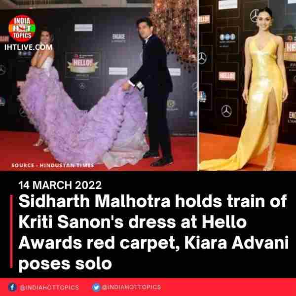 Sidharth Malhotra holds train of Kriti Sanon’s dress at Hello Awards red carpet, Kiara Advani poses solo