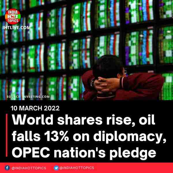 World shares rise, oil falls 13% on diplomacy, OPEC nation’s pledge